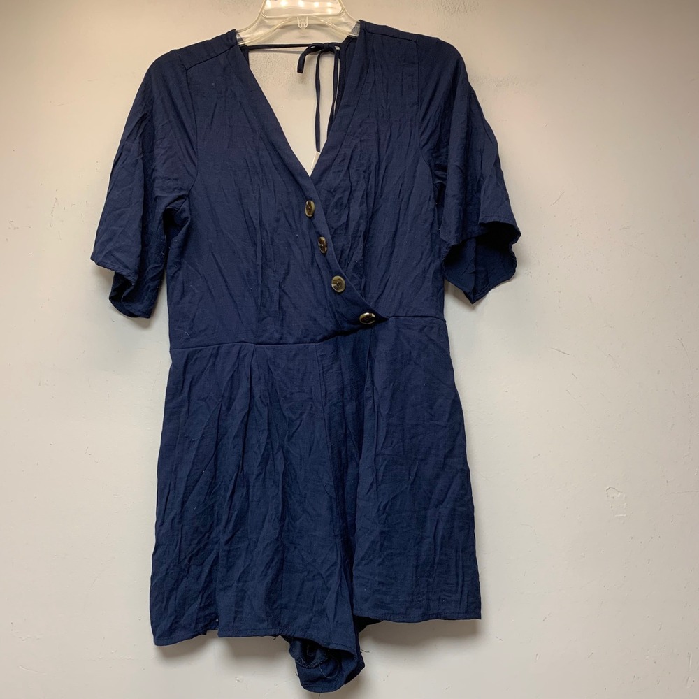 Altar'd State Romper Womens XL Navy Blue Good V-Neck Short Sleeve Surplice 15202